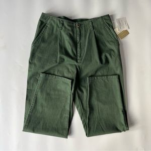 NEW Khaki Pants Vintage Pleated High Waist Ankle Cotton Army Green Large